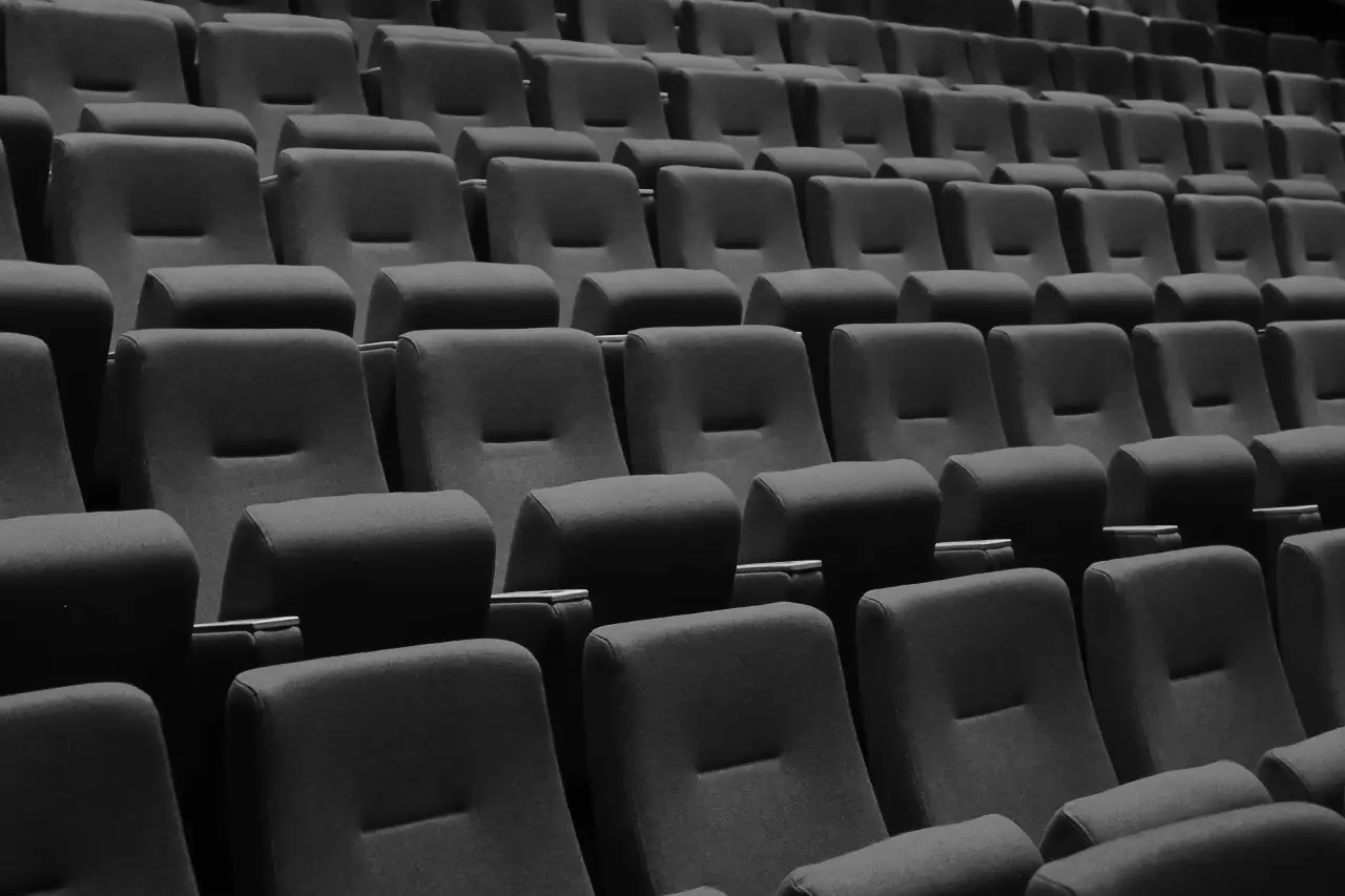 Rows of empty dark auditorium seats